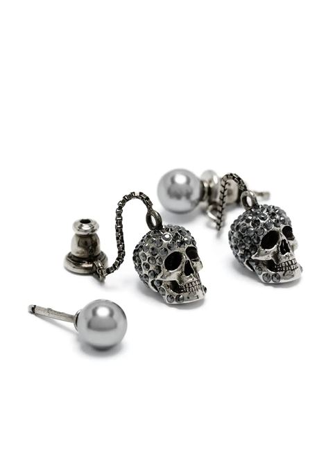 Orecchini Skull Argento Anticato Con Pavé E Catena ALEXANDER MCQUEEN | 582698-J160Y1338